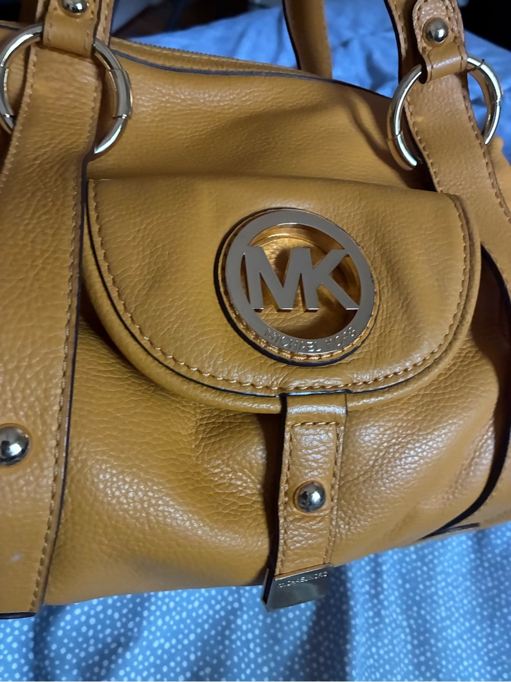 Michael Kors Mustard Yellow Pebble Leather Shoulder Bag with Gold MK Logo